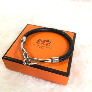 HERMES エルメス ジャンボ ブレスレット レザー ブラック シルバー