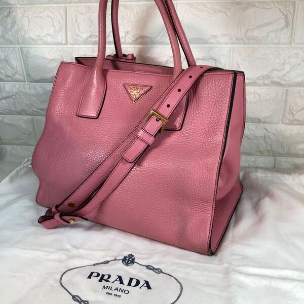PRADA プラダ ハンドバッグ 2way ショルダーバッグ ピンク レザー
