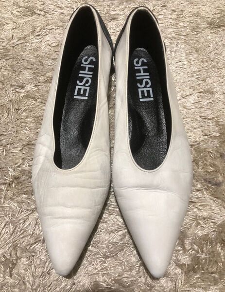 SHISEI シーセイ ポインテッドトゥ パンプス ビブラムソール 白 ジャンク品