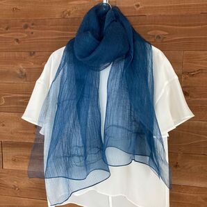 阿波藍染 本藍染シルクモダールストール天然灰汁発酵建 藍染ストール