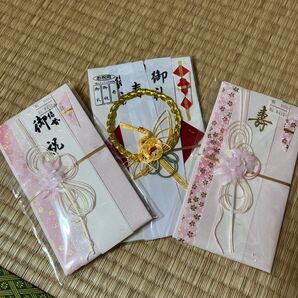 祝儀袋 飾り付き ピンク ゴールド 3点セット