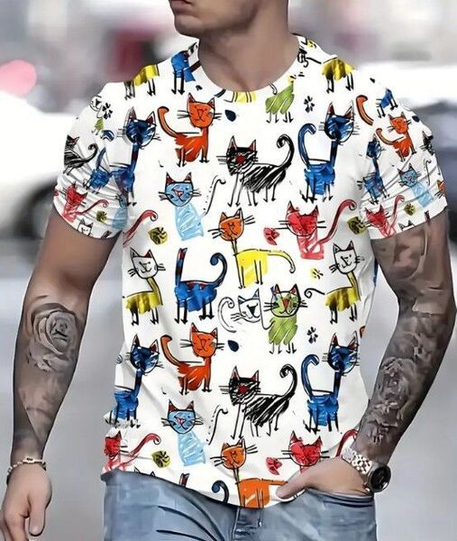 男女兼用★大きいサイズ★猫ちゃんプリント半袖Tシャツ★XXL~