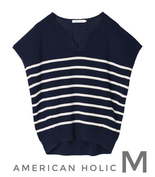 AMERICAN HOLIC アメリカンホリック フレンチスリーブカフタンニットプルオーバー M サマーニット ボーダー