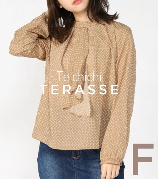 Te chichi TERASSE テチチテラス 幾何柄アソートボウタイブラウス ベージュ 薄手 フリーサイズ