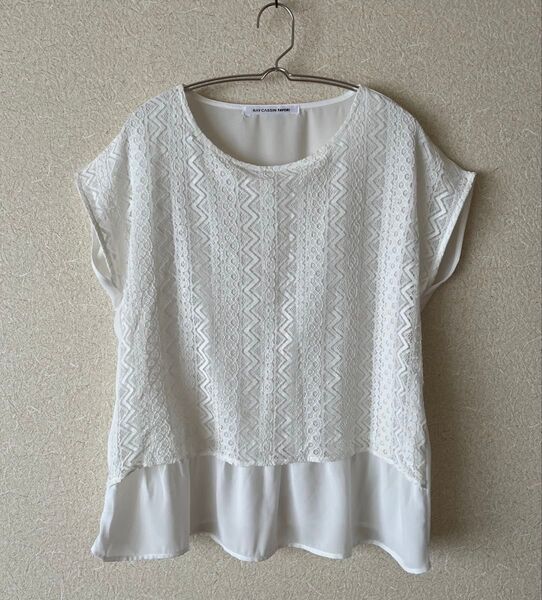 RAY CASSIN FAVORI レイカズンフェバリ レースシアーブラウス カットソー フレンチスリーブ F