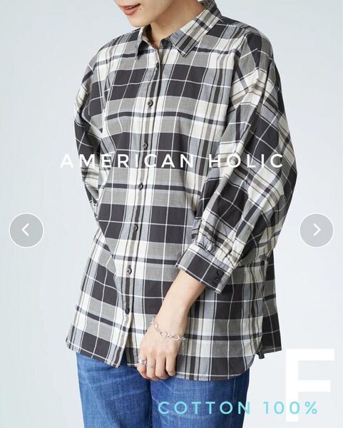 AMERICAN HOLIC アメリカンホリック ドルマンバックギャザーソフト薄手シャツ チェック F 七分袖