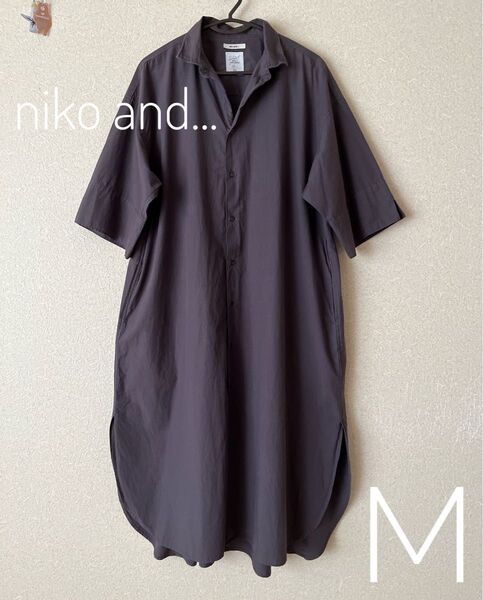 ニコアンド マーセワイヤー入りビッグシャツワンピース チャコールグレー M