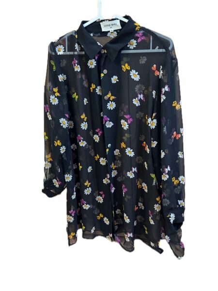 HANAE MORI 3点セット 蝶とデイジー柄 ジョーゼット長袖 、半袖トップス、バック ポケット多