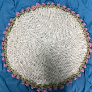 ハンドメイド バラ 花束 ブランケット ブーケ マルチカバー ひざ掛け 手編み かぎ編み かぎ針編み ピンク 一点物 薔薇