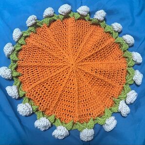 ハンドメイド バラ 花束 ブランケット マルチカバー コースター ドイリー オレンジ 手編み かぎ針編み かぎ編み 一点物