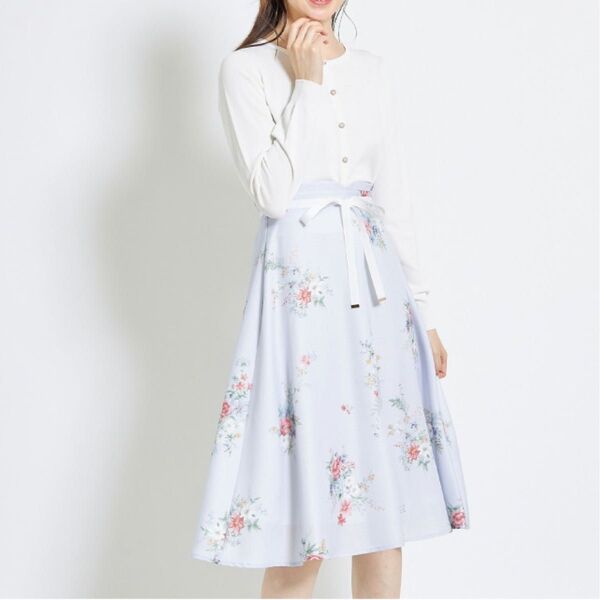 tocco closet トッコクローゼット 2WAYウエストリボン付きフラワープリントフレアスカート meliara メリアラ