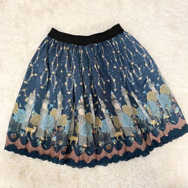 axes femme アクシーズファム 時計台のスカート 裾レース フェミニン