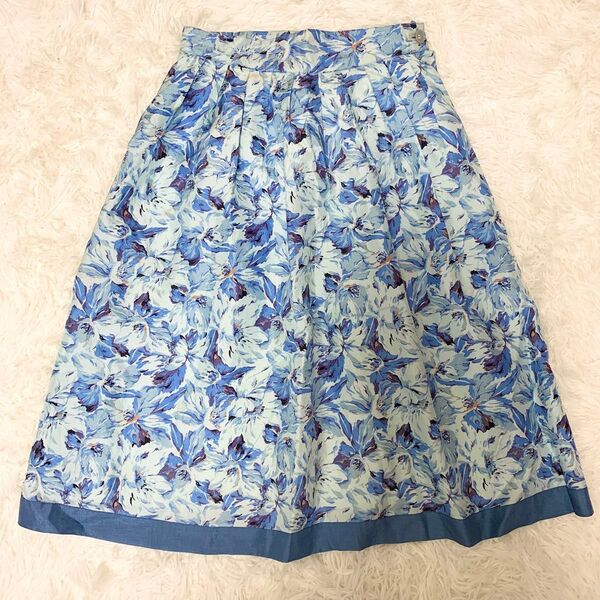 MAX MARA マックスマーラ 花柄スカート ブルー 膝下丈 9号