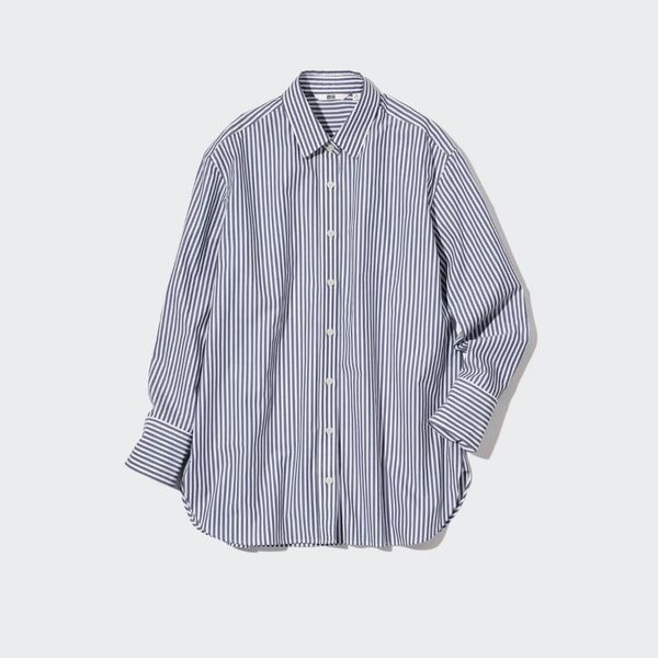 ユニクロ UNIQLO コットンストライプシャツ(長袖)Lサイズ 231-069827 ネイビー