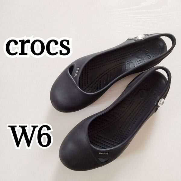 crocs クロックス サンダル W6 ブラック フラットシューズ パンプス ビジュー