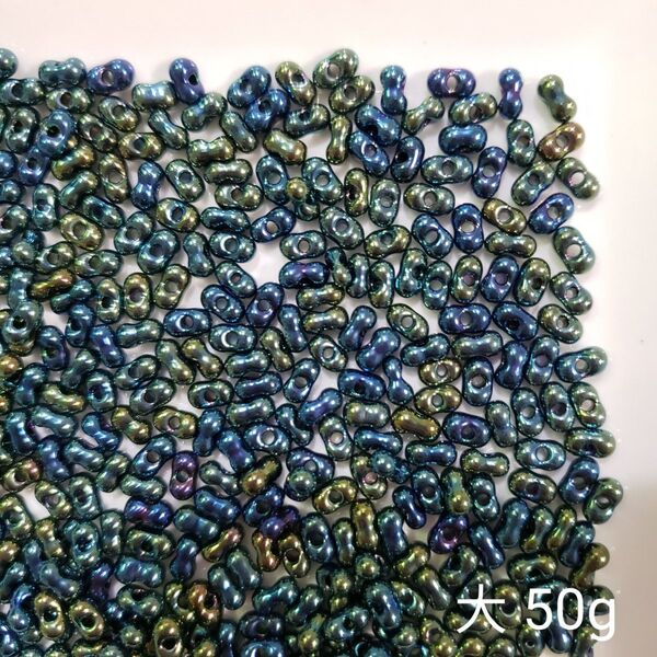 チェコビーズ ファルファーレ 大 約3.2x6.5mm 50g グリーンアイリス