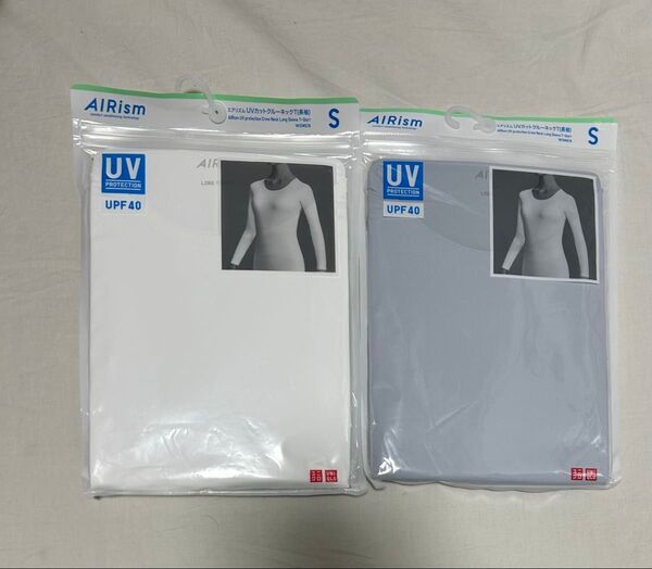 新品未使用 UNIQLO ユニクロ エアリズムUVカットクルーネックT(長袖)Women S 2枚(ホワイトライトグレー)