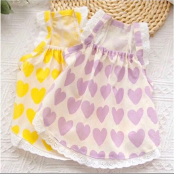 犬服かわいいハート柄ワンピースペット服ネコ服 春 お散歩
