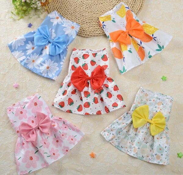 犬服かわいい大きなリボンワンピースペット服 ピンク お花