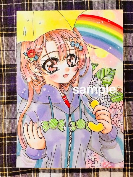 手描き★オリジナルイラスト★雨上がり虹の少女