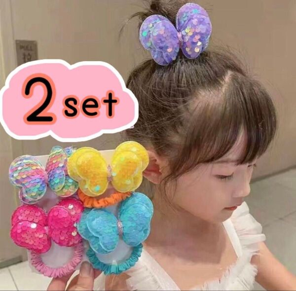 リボン ヘアアクセサリー 髪飾り シュシュ キッズ ヘアゴム スパンコール キラキラ 髪ゴム 可愛い 女の子 子供 目立つ 新品