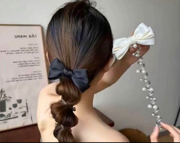 ヘアクリップ ポニーテール リボン ヘアアクセサリー 髪飾り レディース キッズ ポニーフック おしゃれ 華やか 簡単 アレンジ