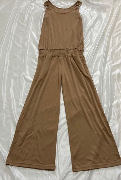 オールインワン M ノースリーブ パンツ ベージュ ワイドパンツ 春夏 シンプル レディース おしゃれ