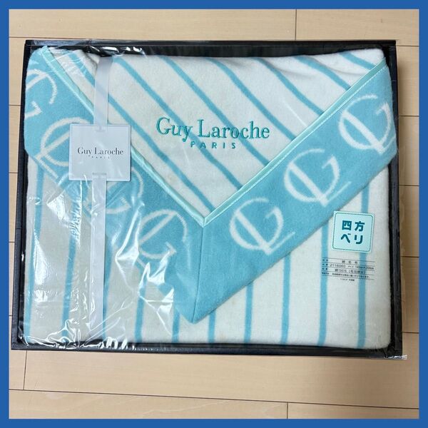 【新品未使用】Guy Laroche ギ・ラロッシュ 綿毛布 白×ブルー 140×200cm 寝具 綿100