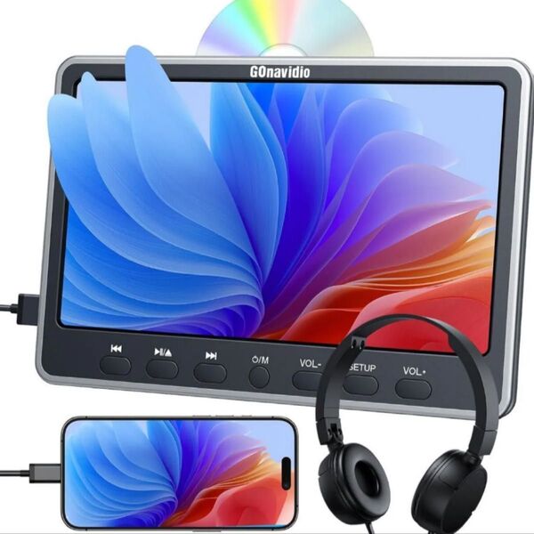 GOnavidio ヘッドレストモニター dvd 車載 12インチ HDMI入力 dvdプレーヤー モニター 車