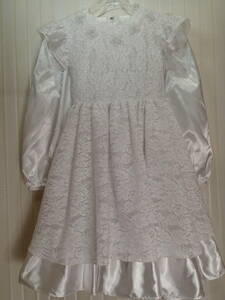 * small f rule /Petite fleur 130cm* satin long sleeve race flair One-piece dress / waist bag ribbon ( white )t1468