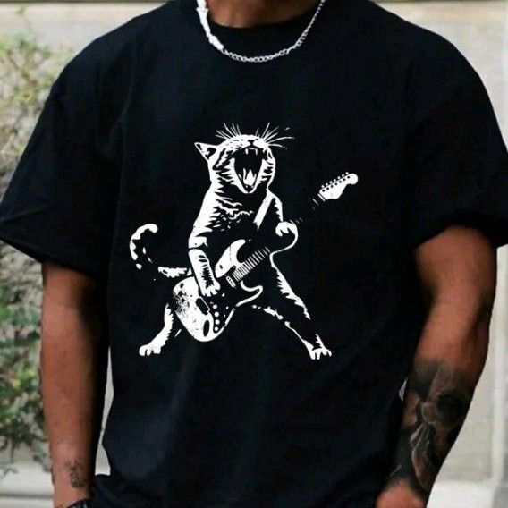 メンズTシャツ おもしろ アニマル 猫 半袖 黒 Lサイズ
