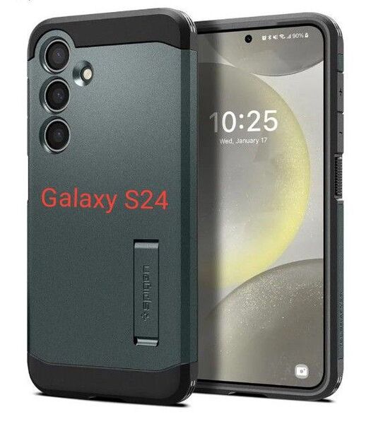 Spigen Galaxy S24 ケース スタンド付き マット 耐衝撃 タフ・アーマー ACS07357 (アビスグリーン)