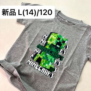 新品 Minecraft マインクラフト クリーパープリント半袖Tシャツ グレー サイズL/14 (120相当)