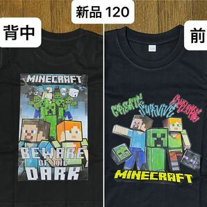 新品 120 マインクラフト バックプリントあり!スティーブアレックスクリーパープリント半袖Tシャツ 黒