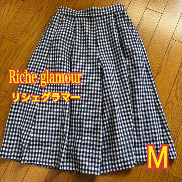 ◯Riche glamour リシェグラマー ワイドパンツ ガウチョパンツ ギンガムチェック ナチュラルファッション ひざ丈 M