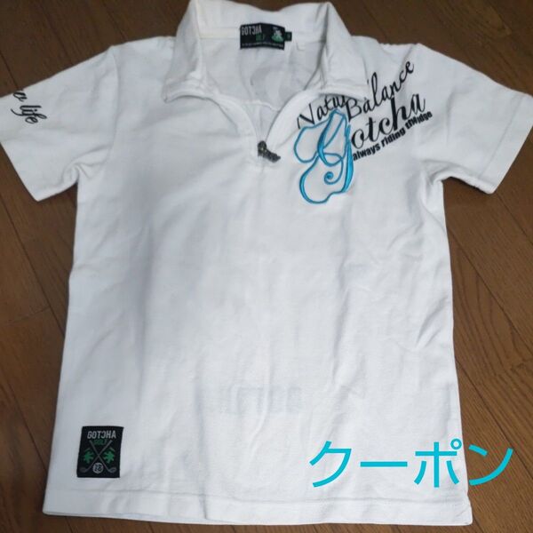 GOTCHA ポロシャツ メンズ 42 ホワイト 刺繍ロゴ GOLF サイズM ワッペン