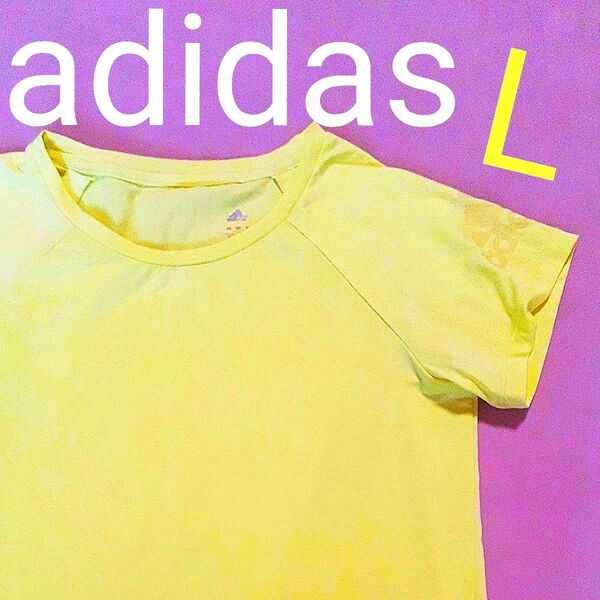 【超美品】adidas アディダス ランニングシャツ マラソン ジョギング 半袖 メンズL ランニング Tシャツ 蛍光イエロー