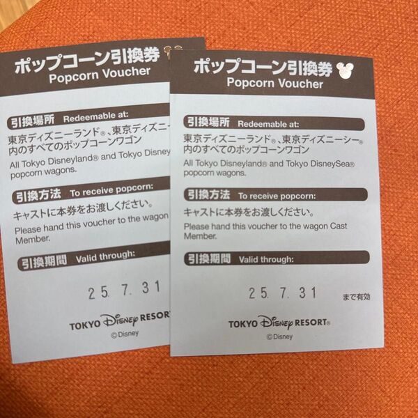 東京ディズニーランド ディズニーランド ポップコーン引換券2枚
