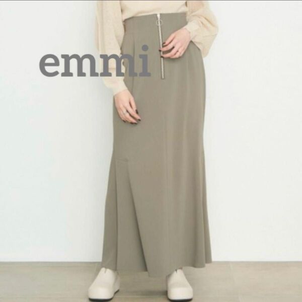 emmi エミ センタージップナロースカートフレア ロング カーキ ハイウエスト スリット スカート ジップ zip マーメイド