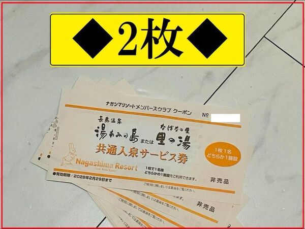 【2枚】湯あみの島(里の湯)共通入泉サービス券 2028年2月29日まで有効 長島温泉【ナガシマリゾート】お得なチケット クーポン