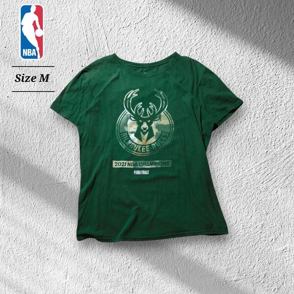 FanaticsNBAミルウォーキーバックスTシャツ2021チャンピオン記念緑M 半袖 古着 グリーン プリントTシャツ