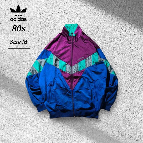 80s adidasアディダストラックジャケットマルチカラートレフォイルロゴ短丈