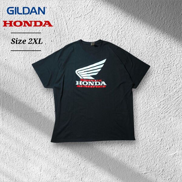 GILDANギルダンHONDAホンダ本田技研企業ロゴTシャツバイクブラック2XL 半袖Tシャツ