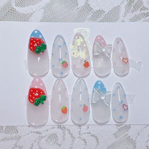 ネイルチップ ジェルネイルチップ フレンチガーリー バレーコア 苺 ドット 水玉 量産型 平成女児
