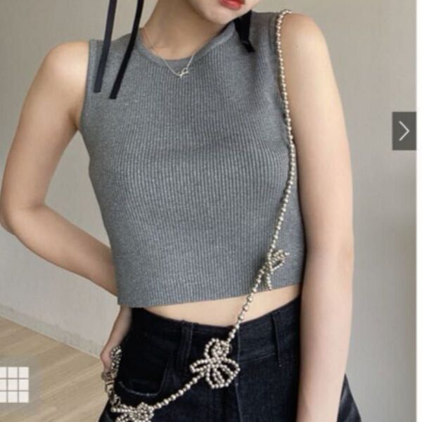 タンクトップ ノースリーブ トップス ショート丈 ラメニット グレー GRL