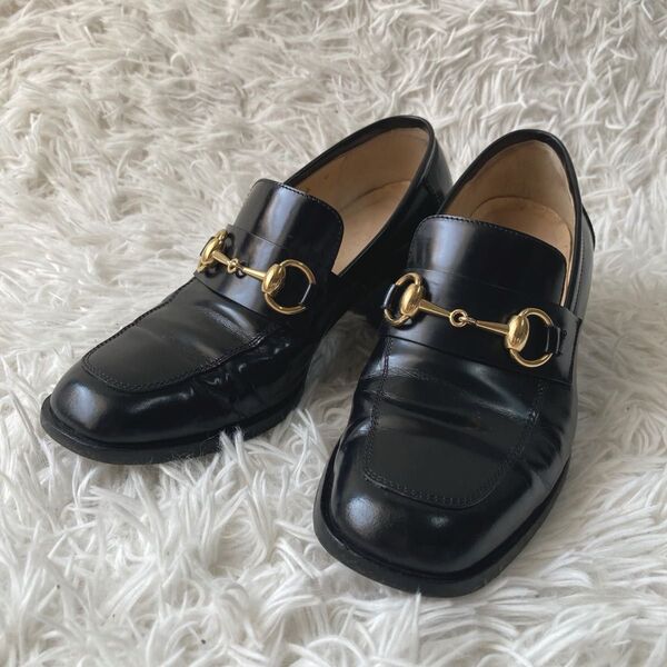 美品 GUCCI グッチ ホースビット ローファー 黒 金 ブラック ゴールド金具 革靴 パンプス レザー 36 レディース
