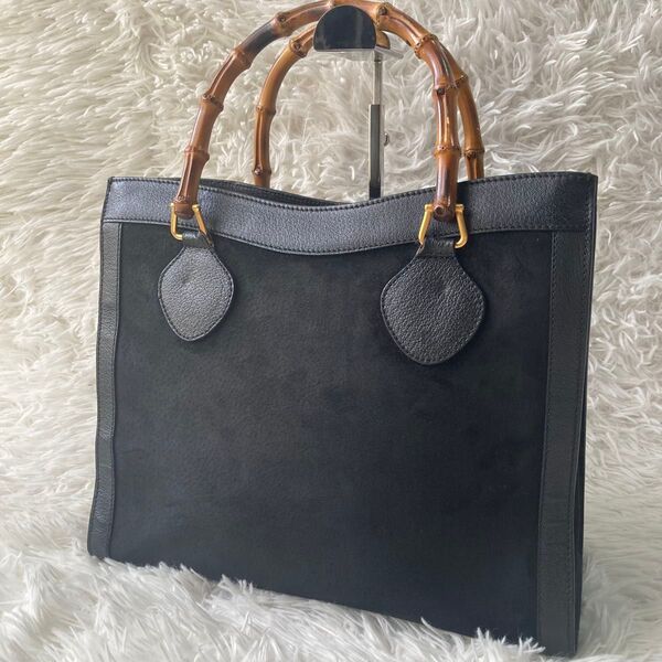 美品 GUCCI グッチ ダイアナ バンブー スエード トートバッグ ハンドバッグ バック A4 レザー ブラック 黒 レディース