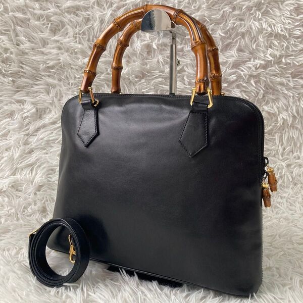 美品 GUCCI グッチ バンブー 2way レザー ショルダーバッグ ハンドバッグ バック 黒 ブラック レディース