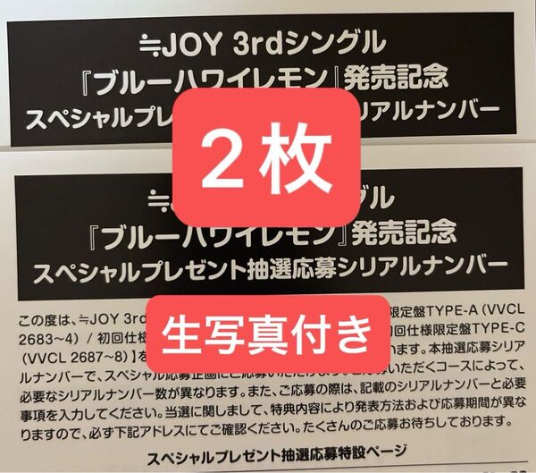 ≒JOY ニアジョイ シリアル ブルーハワイレモン スペシャルプレゼント抽選応募シリアルナンバー 応募券 2枚セット 生写真