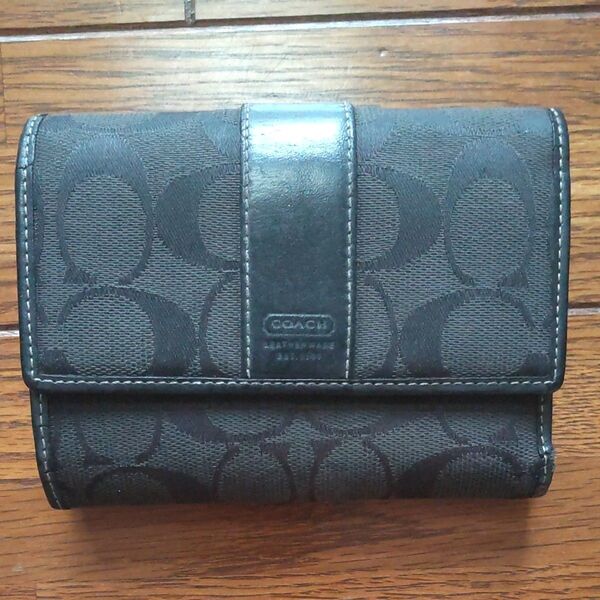 二つ折り財布 メンズ coach シグネチャー ウォレット コーチ 黒 ブラック